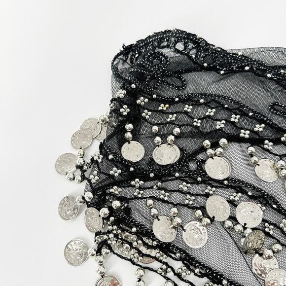 Belly Dancing Silver Embellished Costume Adjustable Tie Waist Belt One Size - Picture 5 of 8